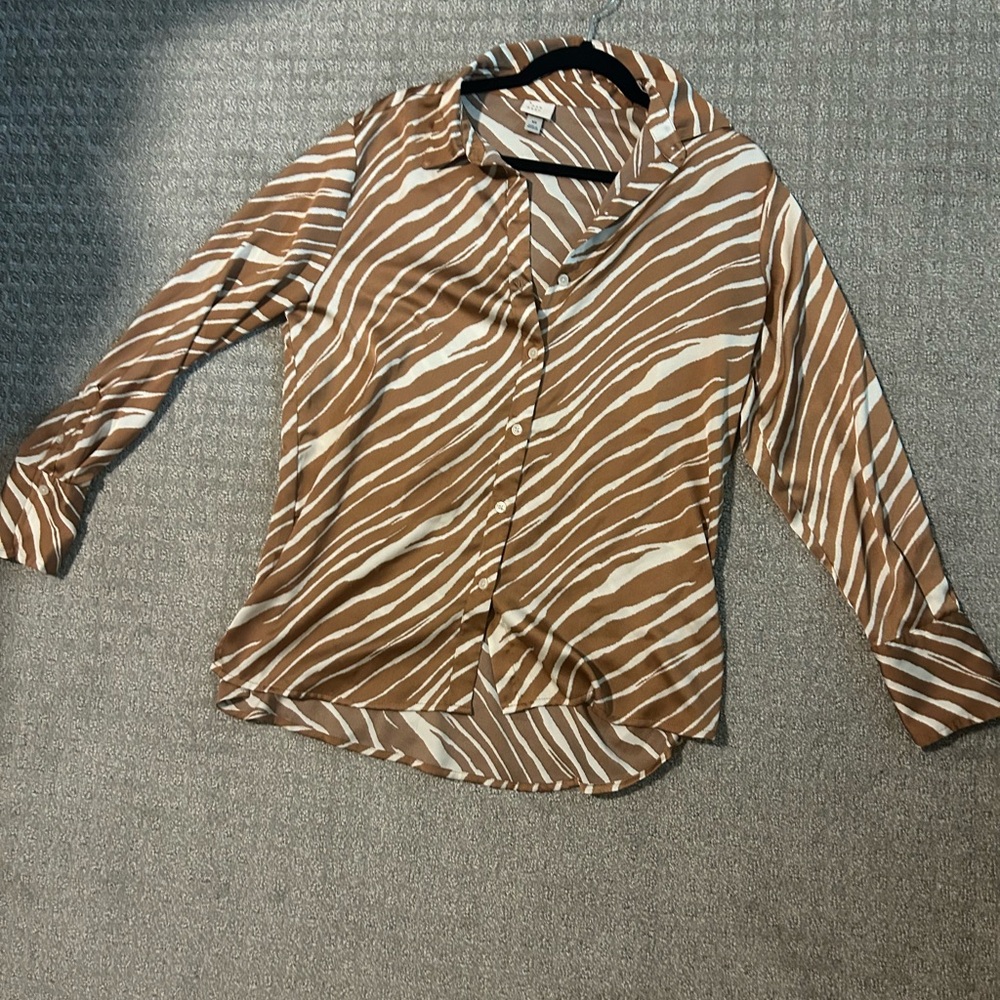 a new day Brown and White Zebra Print Button Down Shirt